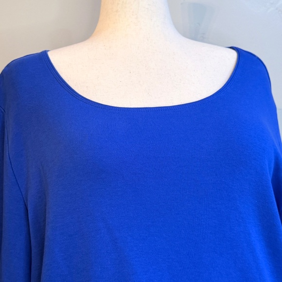 🌻 Plus Size Karen Scott 3X Cotton Scoop-Neck Top 3/4 Sleeves — Royal Blue - Picture 7 of 7